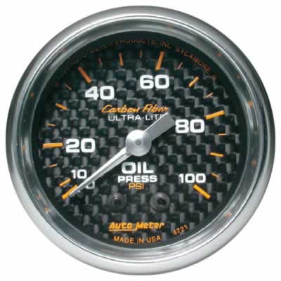 Auto Meter Carbon Fiber Series Mechanical Oil Pressure 0-100 PSI