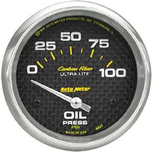 Auto Meter Carbon Fiber Series 2 1/16" Electric Short Sweep Oil Pressure Gauge - 0-100 PSI