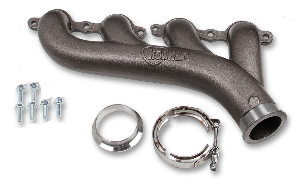 GM LS Hooker Headers Driver's Side Turbo Exhaust Manifold - Natural Cast w/Clamps