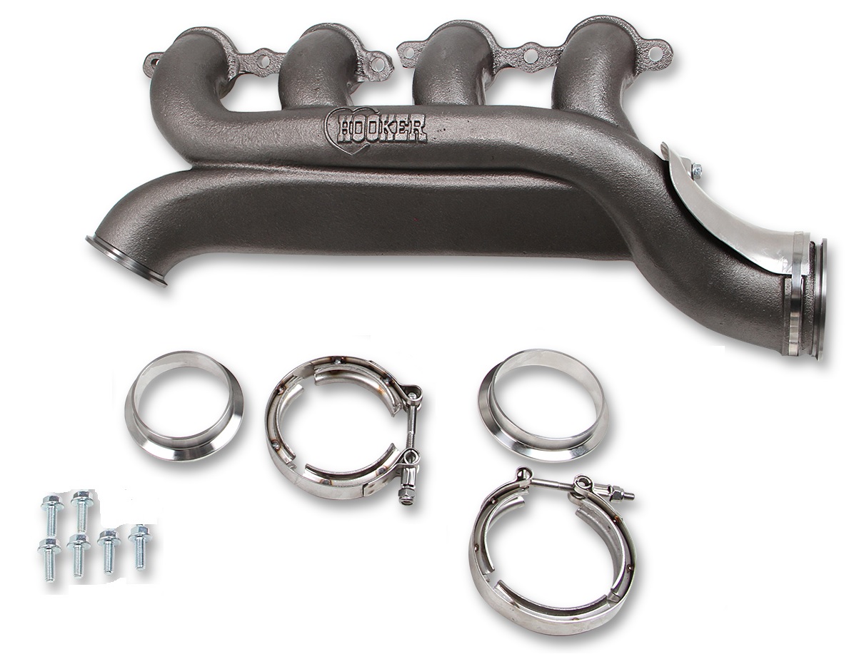 GM LS Hooker Headers Passeger Side Turbo Exhaust Manifold - Natural Cast w/Clamps