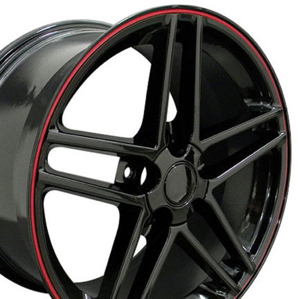 OE Wheels Corvette C6 Z06 Replica Wheel -  Black w/Red band 17x9.5"/18x9.5" Set (54mm/56mm Offset)
