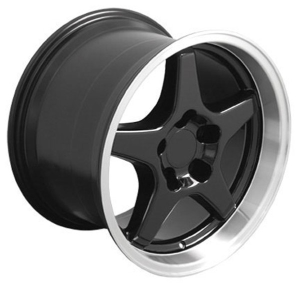 OE Wheels Corvette C4 ZR1 Replica Wheels - Black w/Machined Lip 17x9.5"/17x11" Set (50mm/56mm Offset)