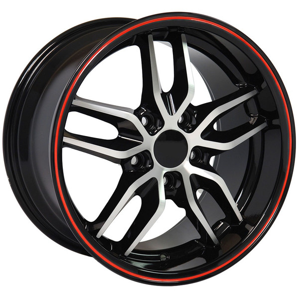 OE Wheels Corvette C7 Stingray Replica Wheels - Black Machined Face Deep Dish (17x9.5" & 18x10.5" - 54mm/56mm Offset)