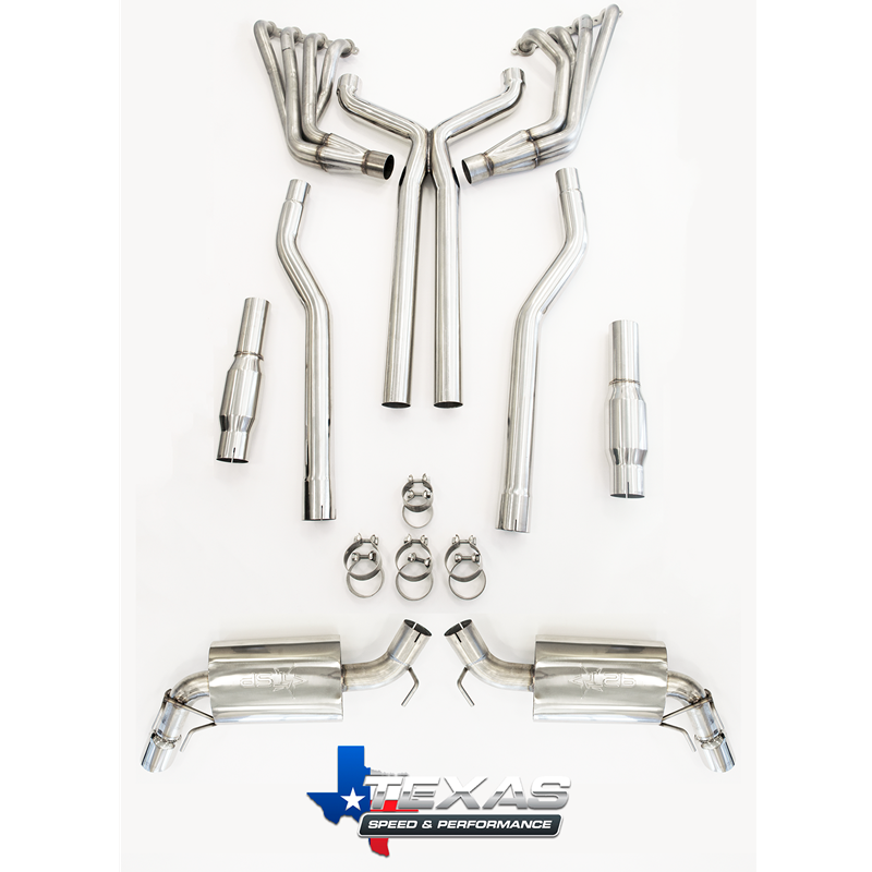 2010+ Camaro SS Texas Speed & Performance 1 7/8" 304 Stainless Steel Long Tube Headers w/3" Catted Xpipe & 3" TSP Mufflers