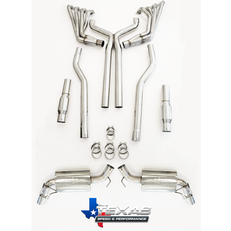 2010+ Camaro SS Texas Speed & Performance 2" 304 Stainless Steel Long Tube Headers w/3" Catted Xpipe & 3" TSP Mufflers