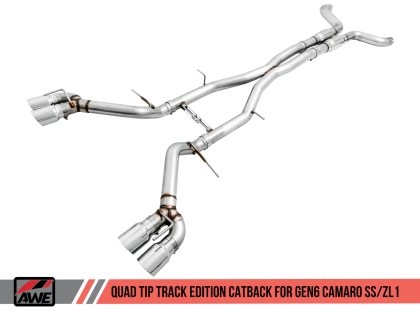 2016+ Camaro SS 6.2L V8 AWE Tuning Track Edition Catback Exhaust System w/Chrome Silver Quad Tips (Resonated)