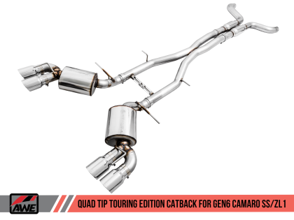 2016+ Camaro SS 6.2L V8 AWE Tuning Touring Edition Catback Exhaust System w/Chrome Silver Quad Tips (Non Resonated)