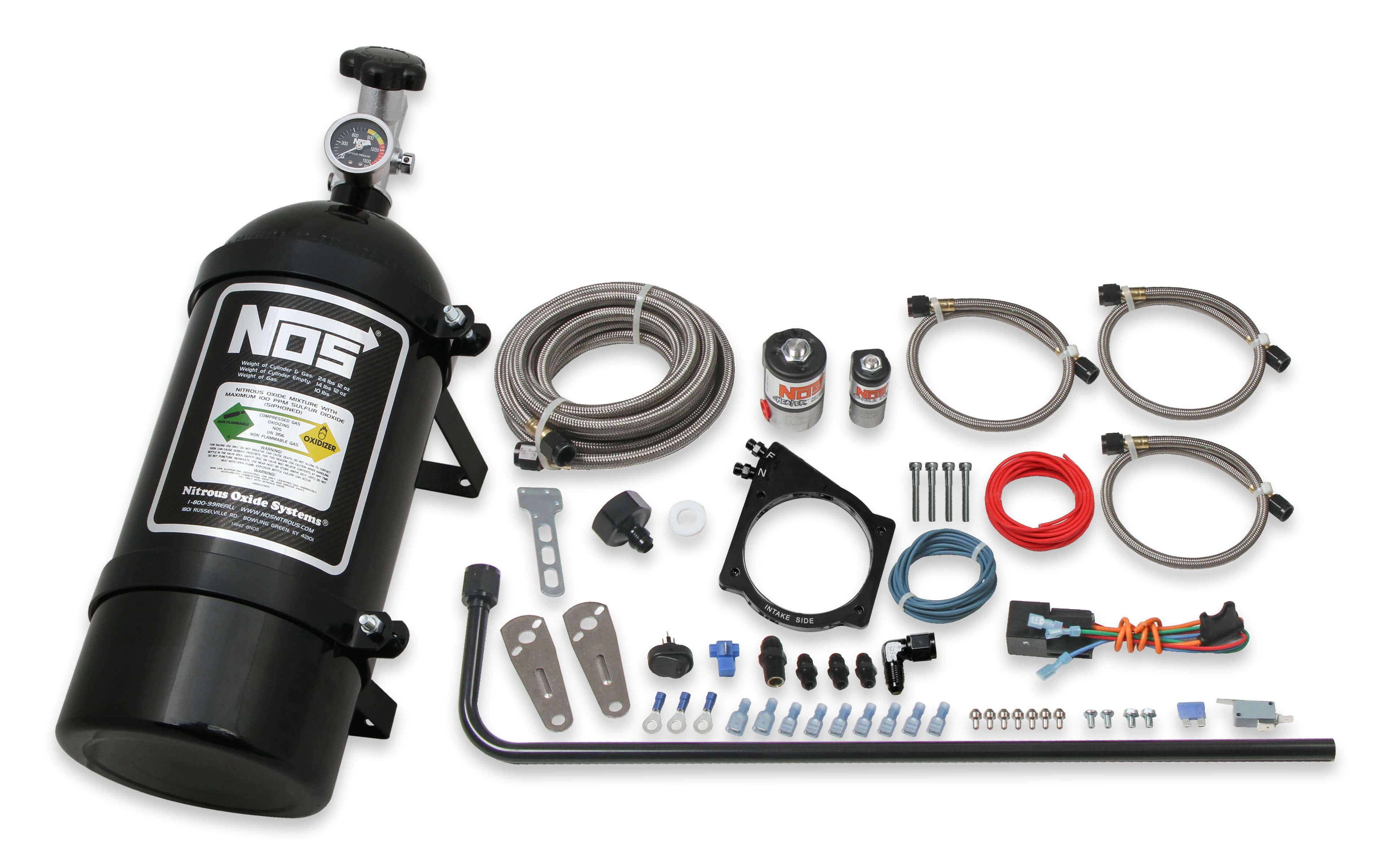 NOS Complete Wet Nitrous System for GM LS Engines with 102mm or 105mm 4-Bolt Cable Throttle Body - Black