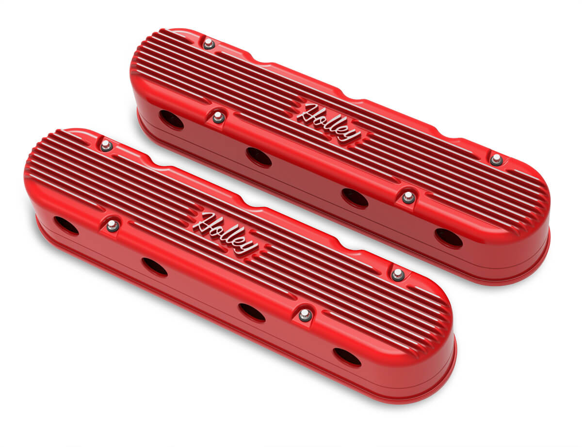 Holley 2-PC LS Vintage Series Valve Covers – Gloss Red Machined Finish