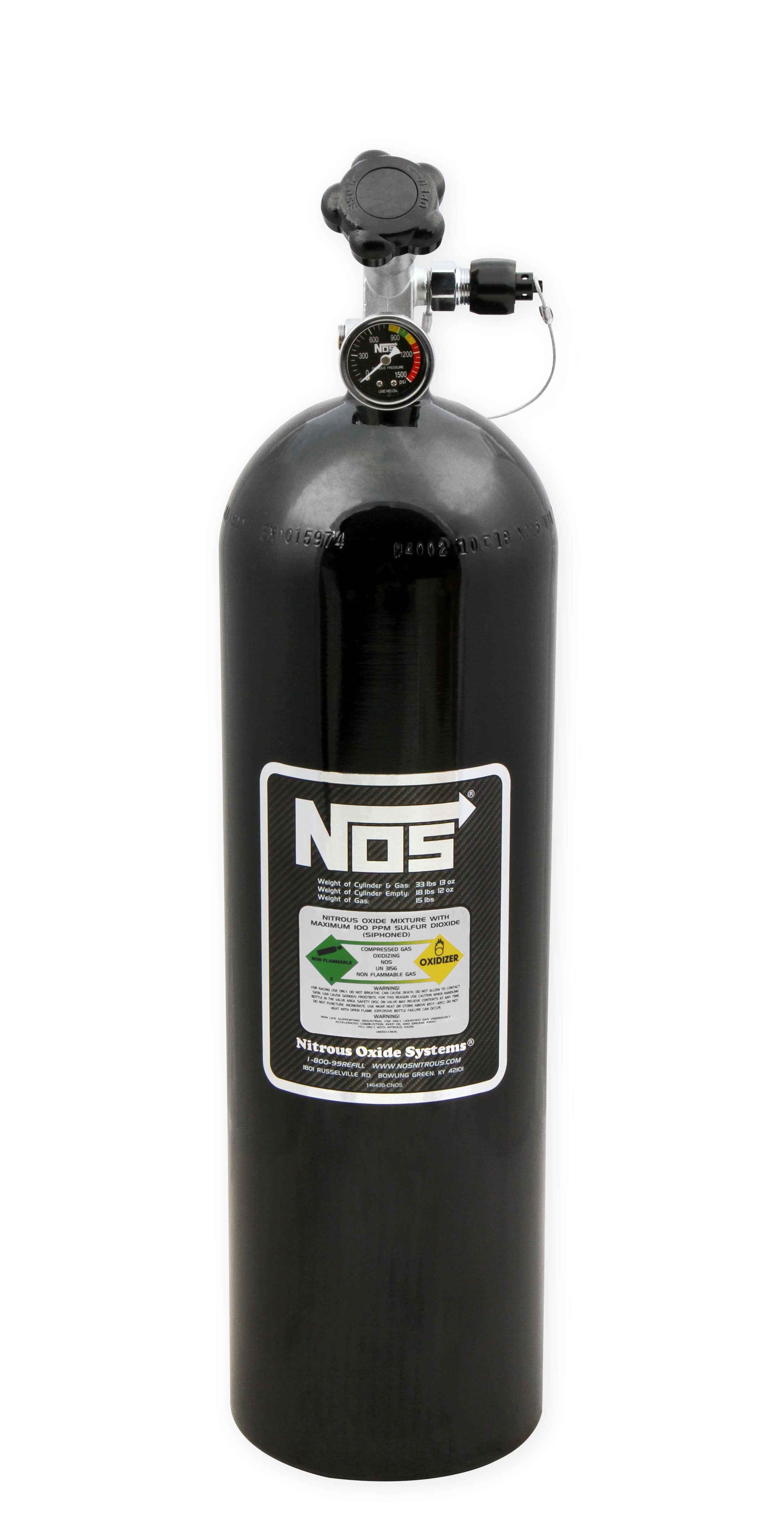 NOS 15 lb Super Hi-Flow Nitrous Bottle with Racer Safety Valve-Black