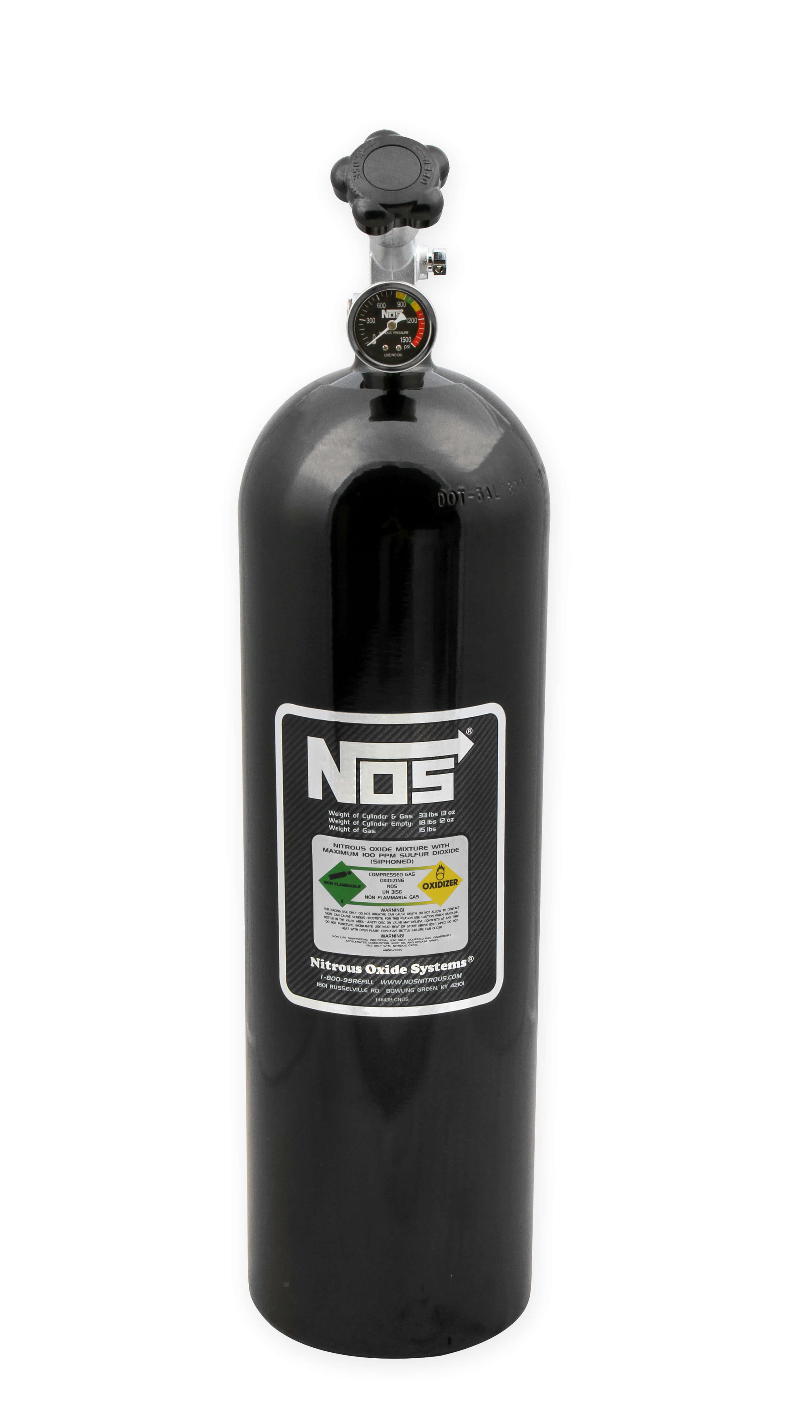 NOS 15 lb Super Hi-Flow Nitrous Bottle-Black w/High Flow Valve