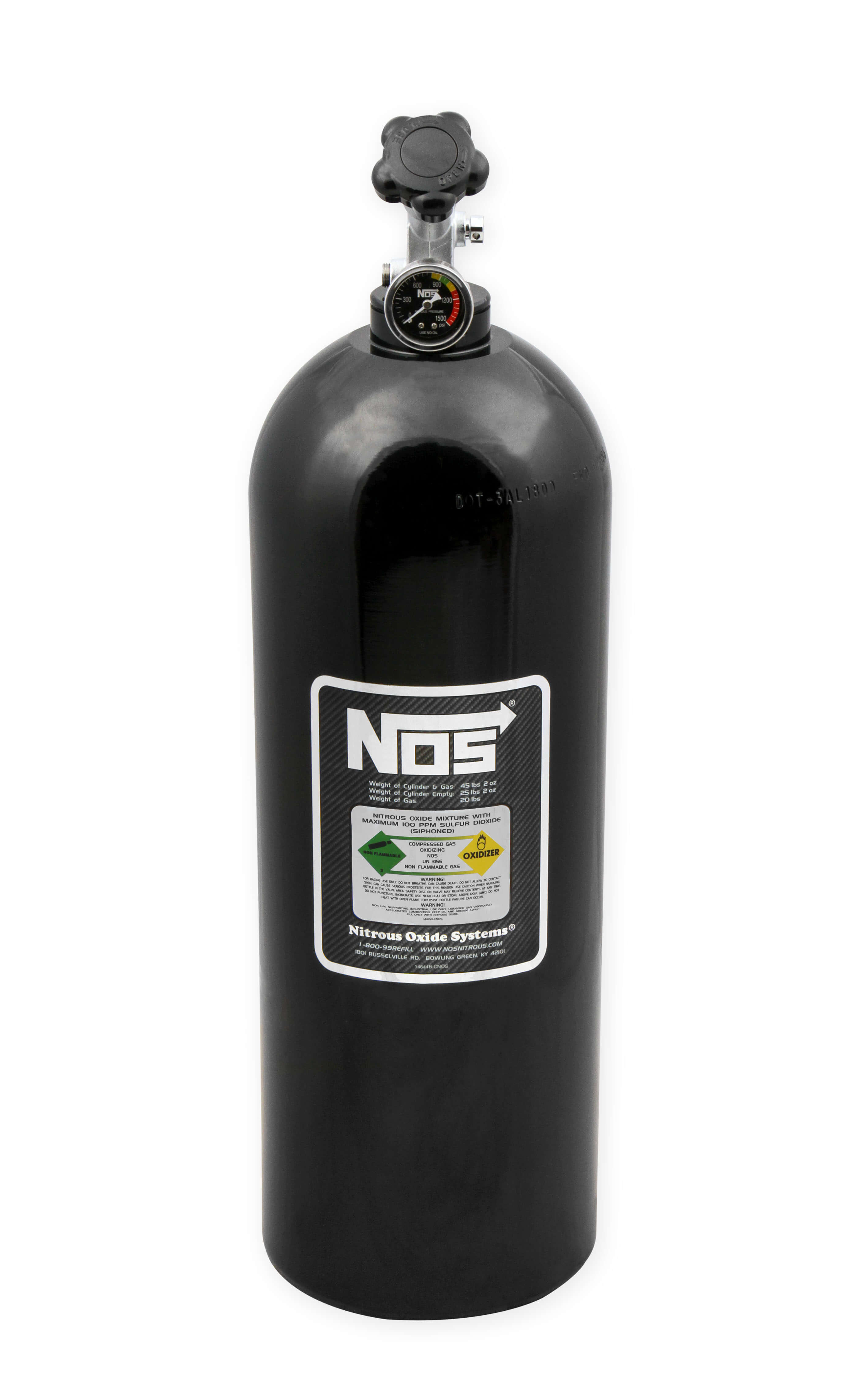 NOS 20 lb Super Hi-Flow Nitrous Bottle-Black w/High Flow Valve